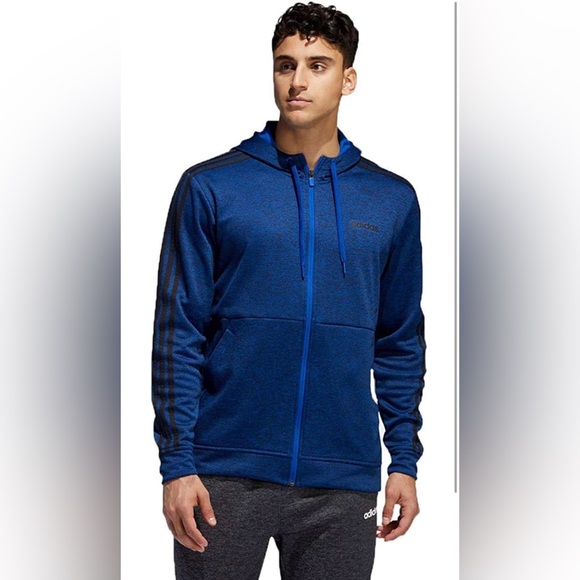 adidas Men’s Tech Full Zip Fleece Hoodie Track Jacket (Royal Blue/Black) - Picture 2 of 7